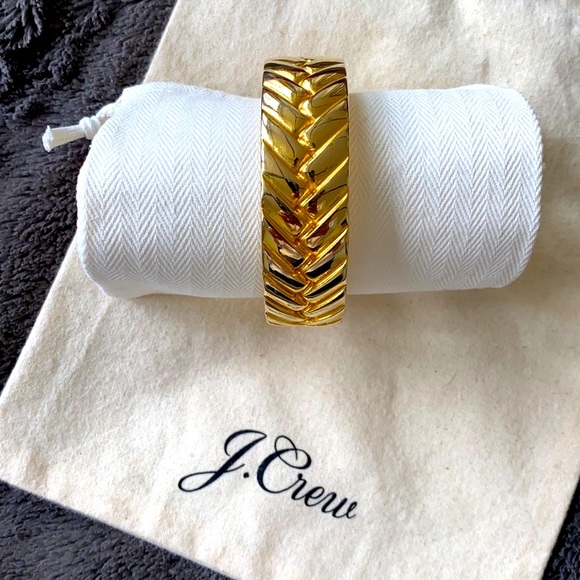 J. Crew Gold Costume Bangle, Herringbone Design - Picture 1 of 3